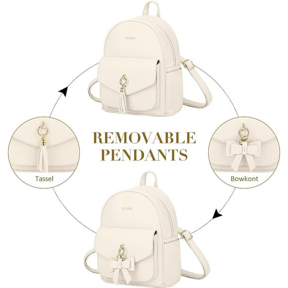 ECOSUSI Cute Bowknot Small Backpack Ladies Leather Satchel Bag with Charm Tassel main image 7